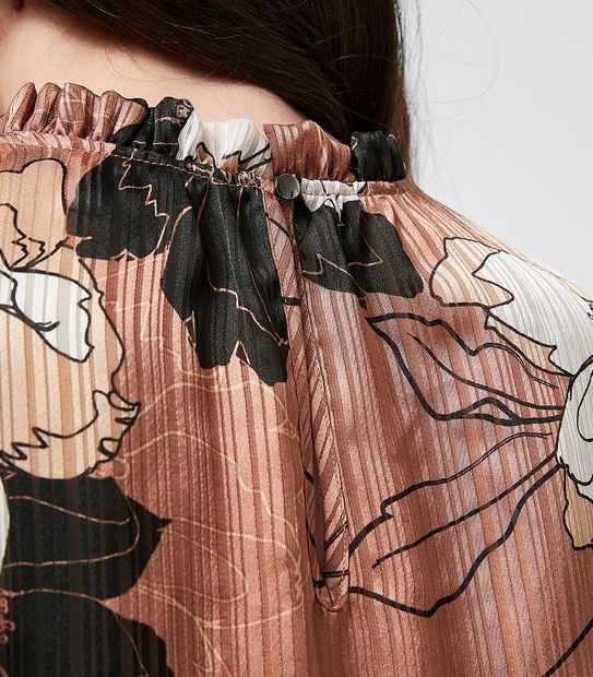 Preview Self Stripe Burnout Shell Blouse - Brown Floral