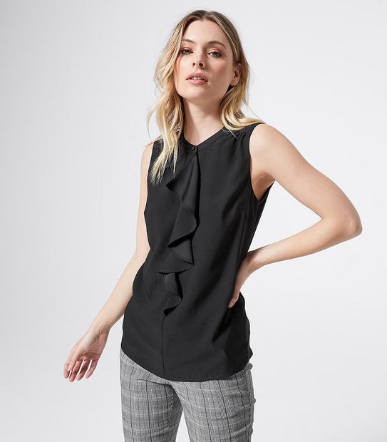 Preview Sleeveless Ruffle Front Shell Top - Black