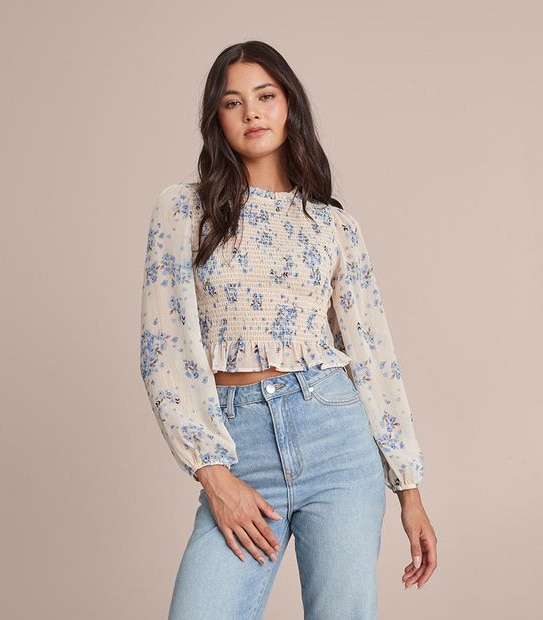 Lily Loves Frill Neck Shirred Bodice Blouse