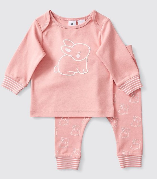 Baby Organic Cotton Bunny Print Pyjama Set - Pink