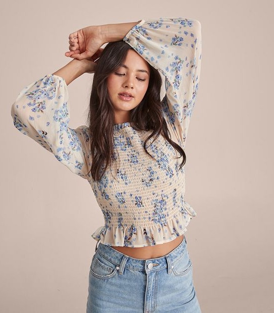 Lily Loves Frill Neck Shirred Bodice Blouse