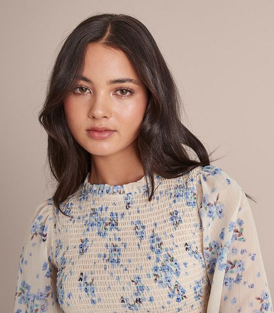 Lily Loves Frill Neck Shirred Bodice Blouse