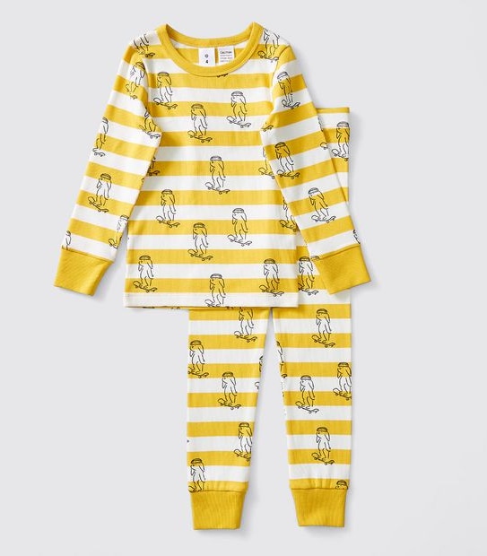 Bunny Print Striped Pyjama Set - Yellow