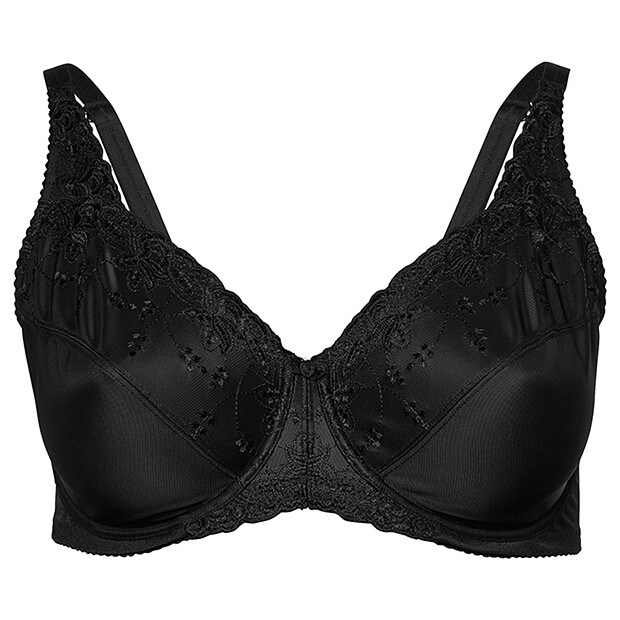 Embroidered Minimising Underwire Bra - Black, Style:10081627 Embroidered Minimising Underwire Bra - Black, Style:10081627