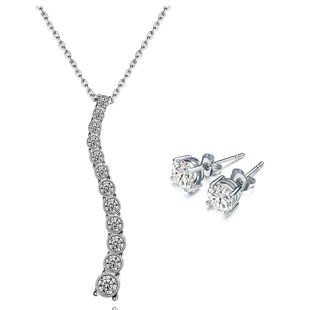 Mestigé Drop Pendant & Earring Set With Swarovski® Crystals- Silver Mestigé Drop Pendant & Earring Set With Swarovski® Crystals- Silver