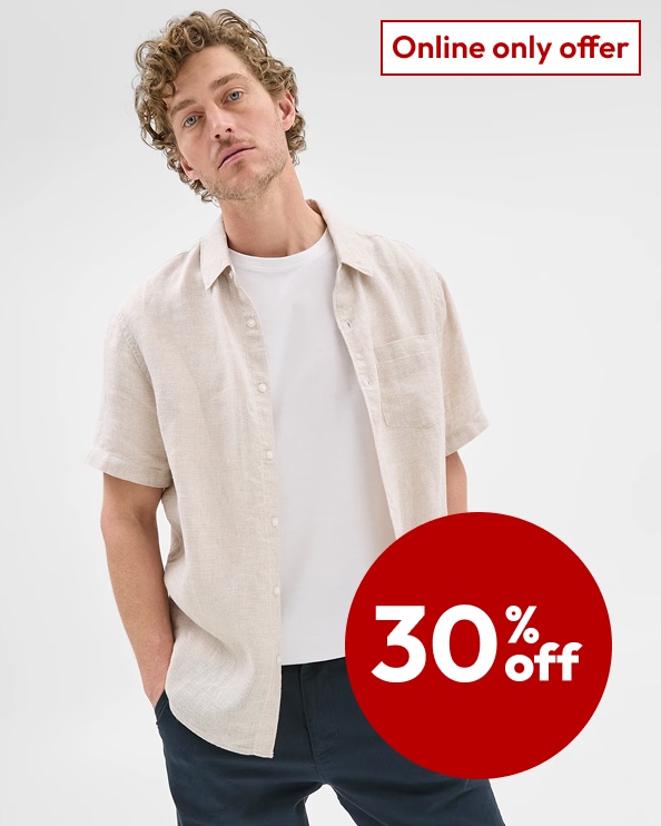 ONLINE ONLY 30% off selected Men's Clothing & Footwear       