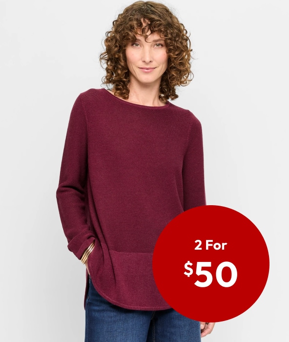 2 for $50 Lightweight Curve Hem Knit Jumper 2 for $50 Lightweight Curve Hem Knit Jumper