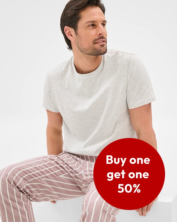 Buy one and get the second at 50% off on men's sleepwear Buy one and get the second at 50% off on men's sleepwear