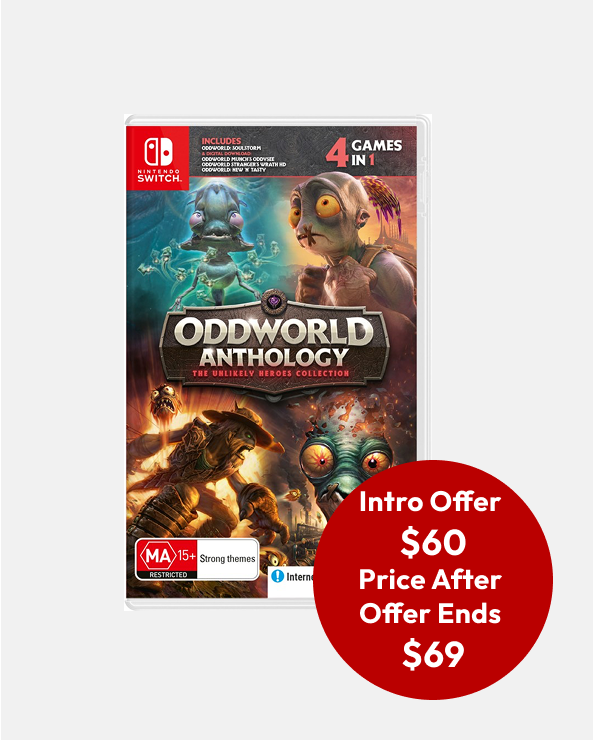 Introductory Offer $60. Price After Offer Ends $69. Oddworld Anthology: The Unlikely Heroes Collection - Nintendo Switch Introductory Offer $60. Price After Offer Ends $69. Oddworld Anthology: The Unlikely Heroes Collection - Nintendo Switch