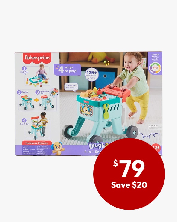 $79 save $20 Mattel Fisher-Price Laugh & Learn 4-in-1 Snack Cart Walker