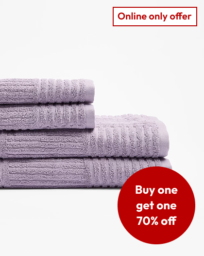 ONLINE ONLY  Buy One, Get One 70% Off on Selected Towels