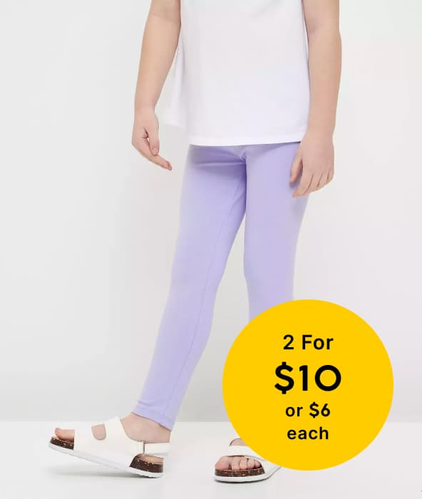 2 for $10 or $6 each Girls 1-8 Organic Cotton Leggings        