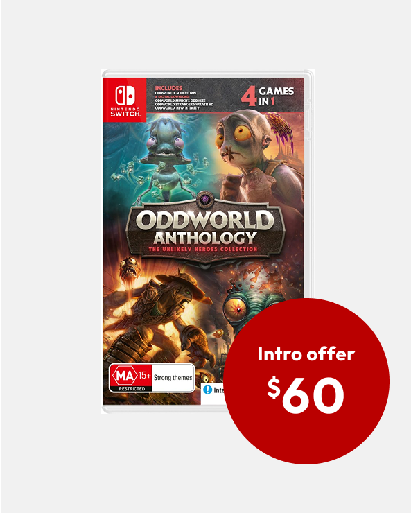 Introductory Offer $60. Price After Offer Ends $69. Oddworld Anthology: The Unlikely Heroes Collection - Nintendo Switch Introductory Offer $60. Price After Offer Ends $69. Oddworld Anthology: The Unlikely Heroes Collection - Nintendo Switch