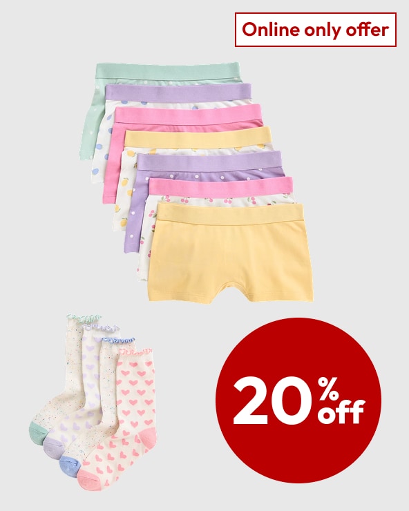 20% off selected kids' socks & underwear	