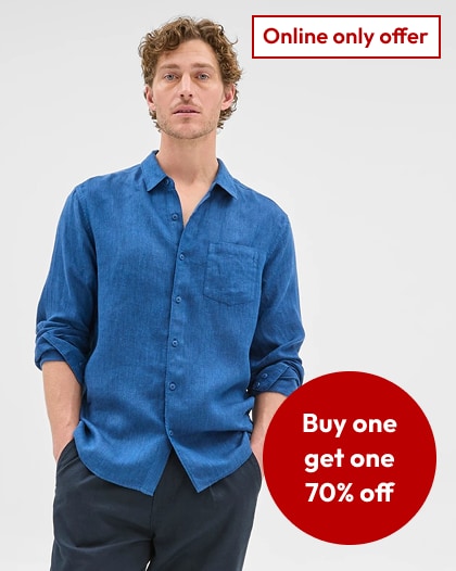 Shop ONLINE ONLY  Buy One, Get One 70% Off on Selected Men's Clothing