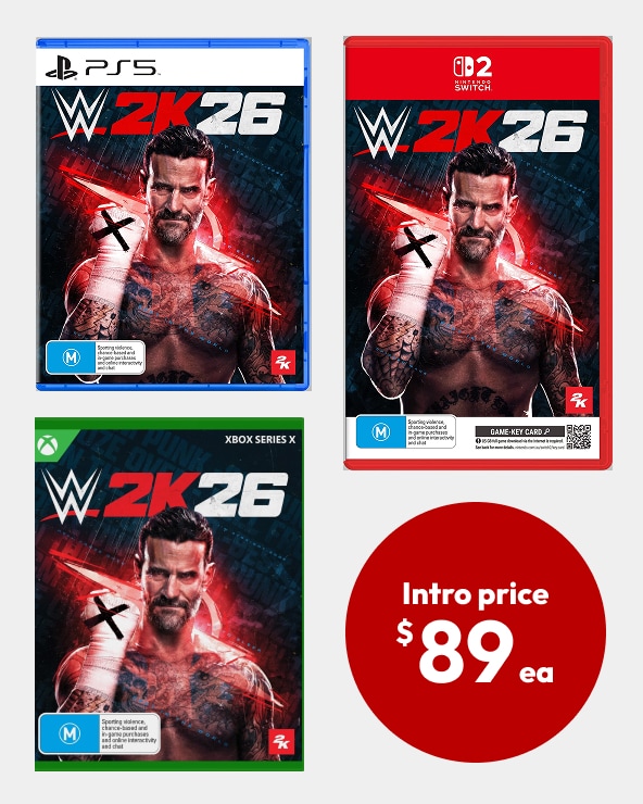 Intro Offer $89ea. Price after offer ends $99ea WWE 2K26 - PS5, Xbox Series X or Nintendo Switch 2
